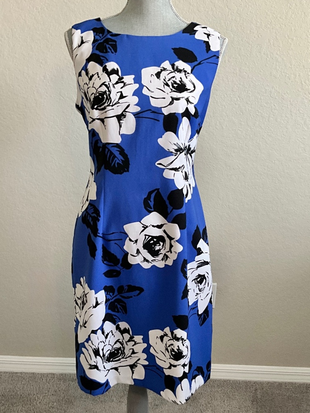 Scarlett Blue Black White Floral Shift Dress Size 10 Sleeveless